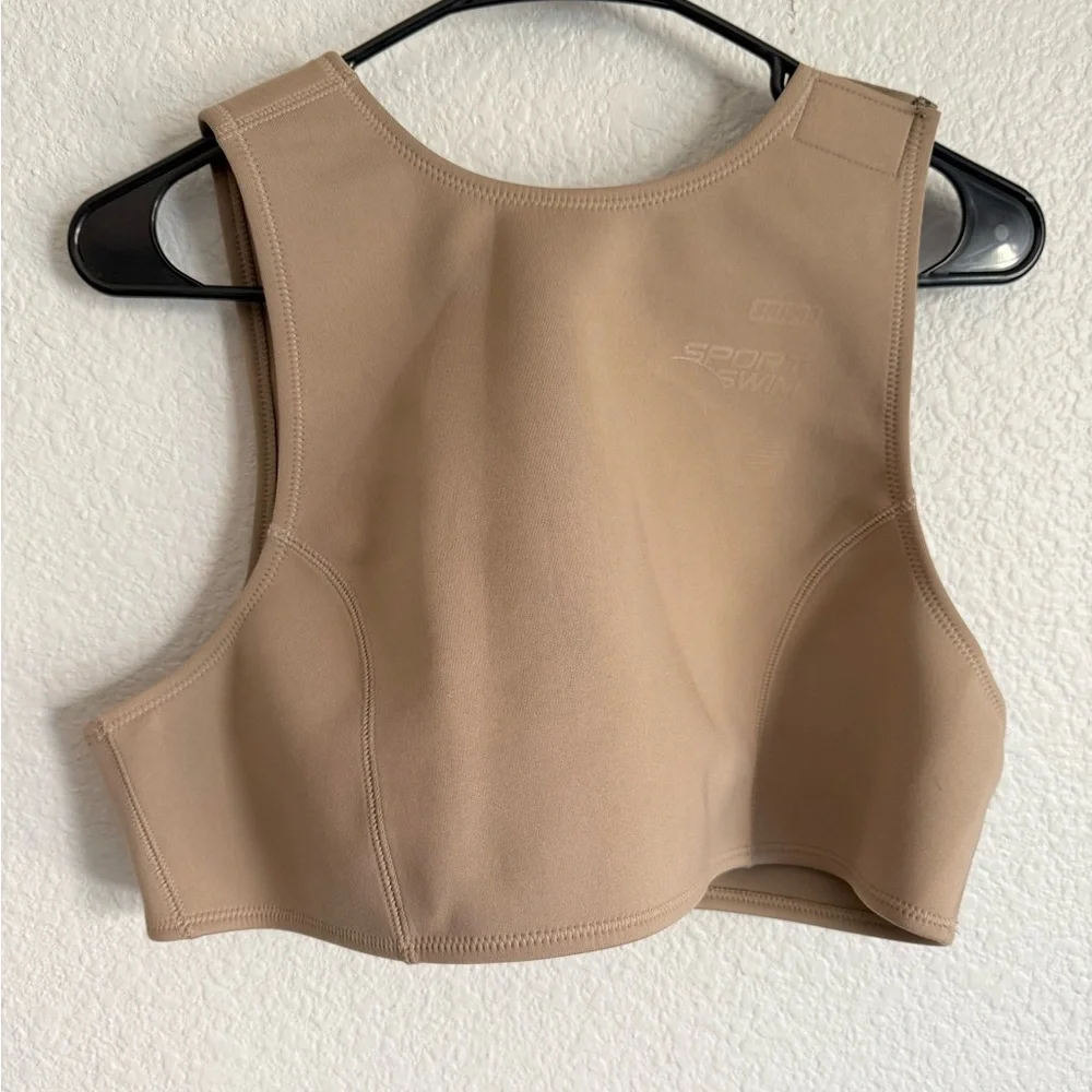 Skims Sport High Neck Cropped Swim Top in Desert Tan Size 2x NWT